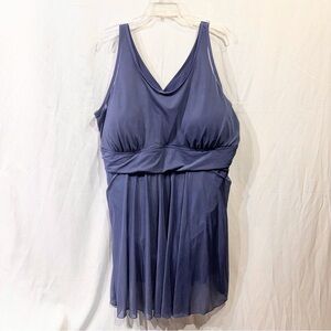 Bloom Chic Flyaway Blue Mesh Plus Size 30 6X Swimdress Long Modest New